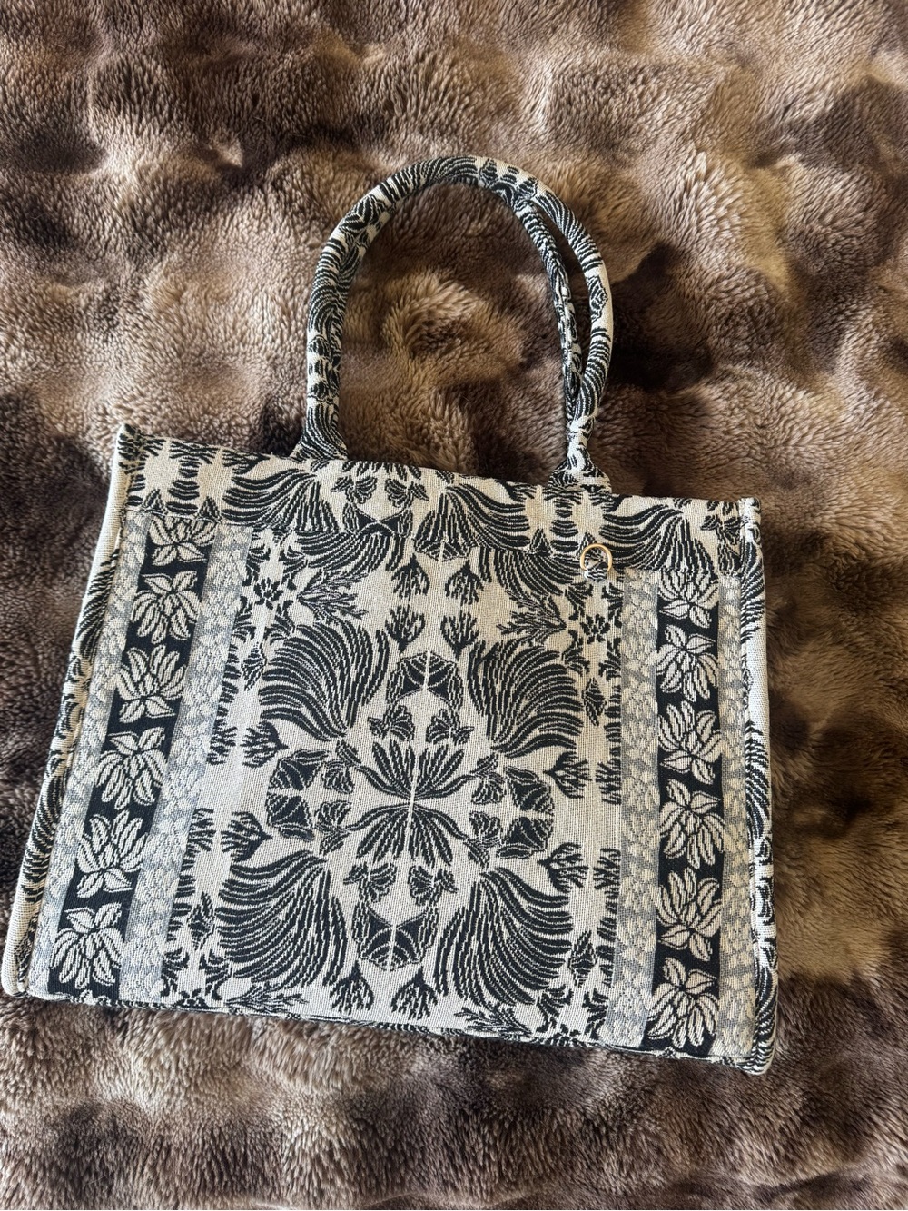 Black and Cream Floral Tote Bag - Elegant Women's Handbag